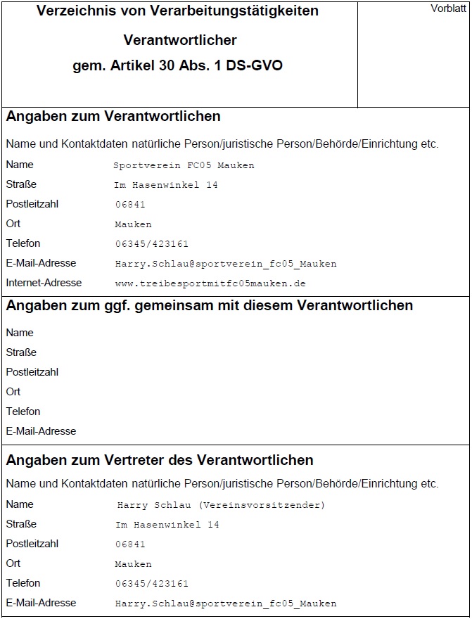 Verzeichnis von Verarbeitungstätigkeiten