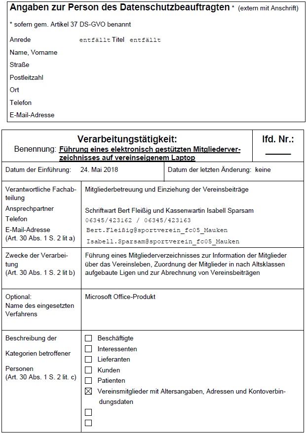 Verzeichnis der Verarbeitungstätigkeit