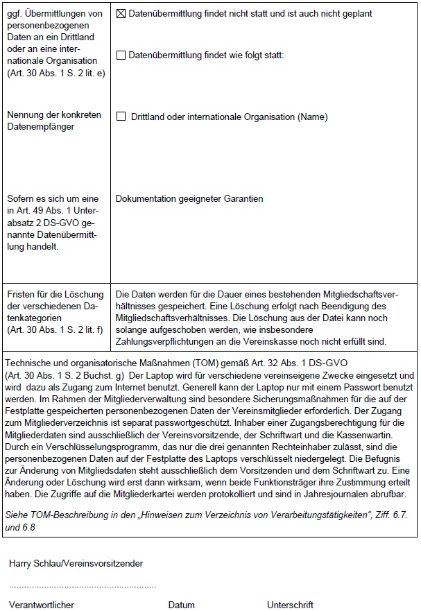 Verzeichnis der Verarbeitungstätigkeit